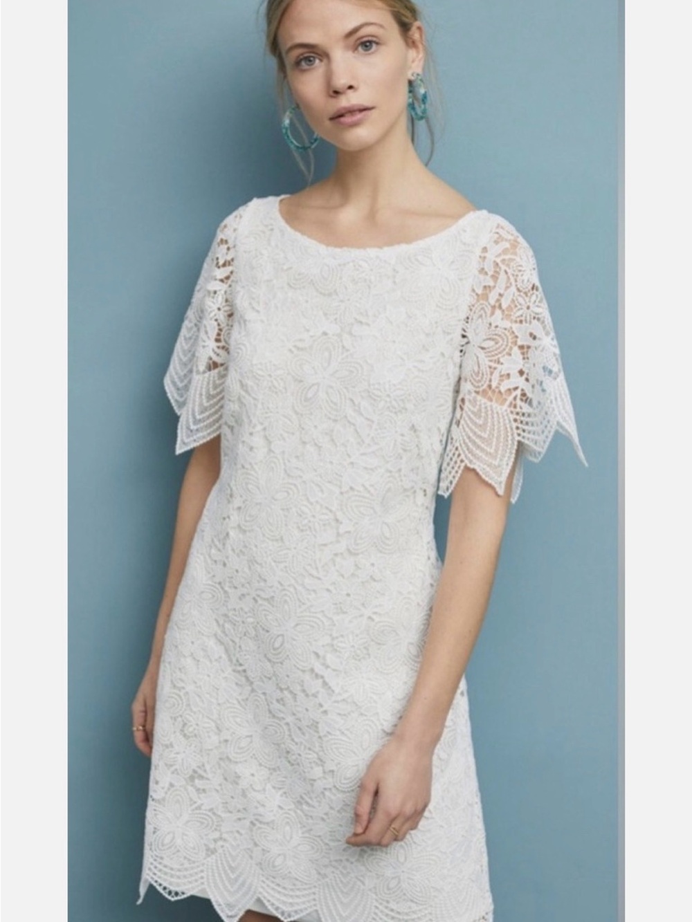 NWOT Anthropologie White Lace Flutter-Sleeve Dress -plus size